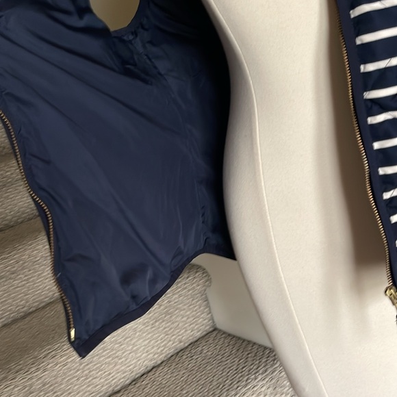 J. Crew Navy & White Striped, Mixed Blend Down Feather Puffer Vest - Picture 9 of 15